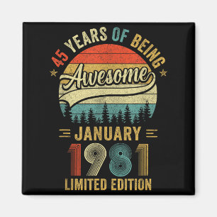 Vintage januari 1981 Gamla 45-årsdag Män Kvinnor Magnet