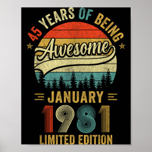 Vintage januari 1981 Gamla 45-årsdag Män Kvinnor Poster
