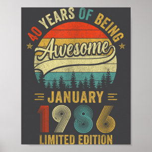 Vintage januari 1986 Gamla 40-årsdag Män Kvinnor Poster