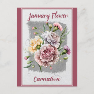 Vintage januari blomma nejlika blommig vykort