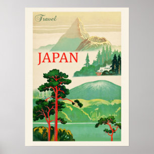 Vintage Japan Mount Fuji Travel Poster