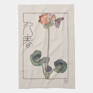 Vintage Japan Spring Floral: Geranium & Butterfly Kökshandduk