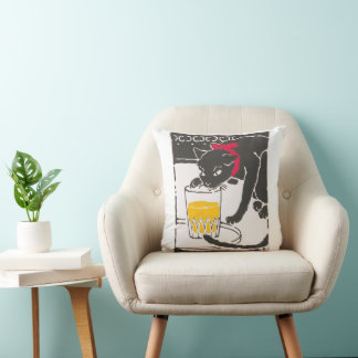 Vintage Japanese Beer Cat Art Goyo Retro Kudde