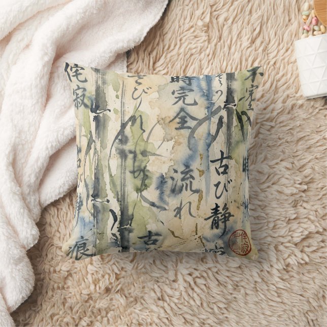 Vintage Japanese Calligraphy Art (7) Kudde (Filt)