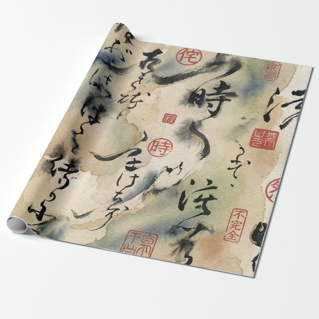 Vintage Japanese Calligraphy Art (8) Presentpapper (Utrullad)