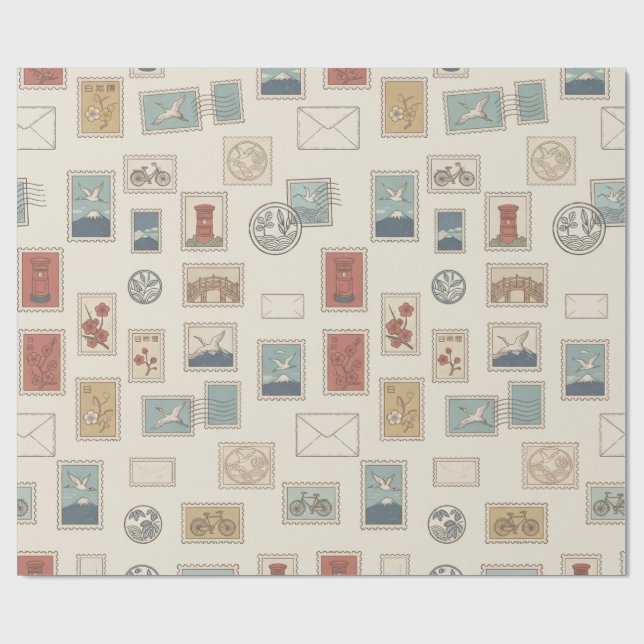Vintage Japanese Postage Stamps Wrapping Paper Presentpapper (Platt)