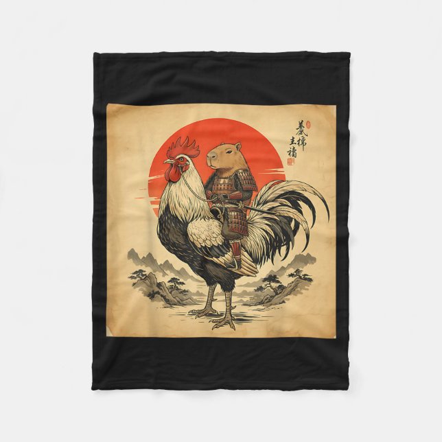 Vintage Japanese Samurai Capybara Rooster Chicken  Fleecefilt (Framsidan)