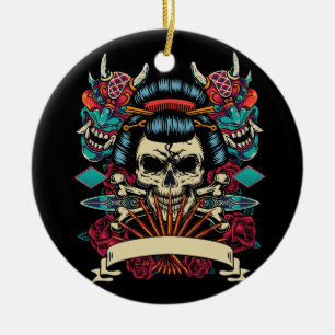 Vintage japanese tattoo stil colorroful template julgransprydnad keramik