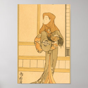 Vintage Japanese Wall Art Chicken Poster