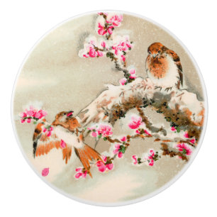 Vintage japanfåglar på gren knopp