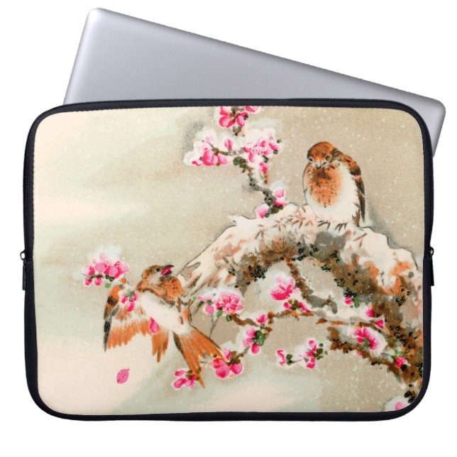 Vintage japanfåglar på gren laptop fodral (Framsidan)