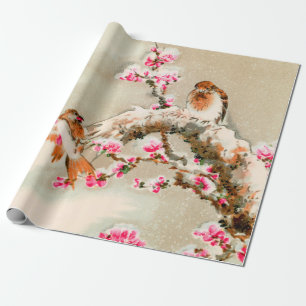 Vintage japanfåglar på gren presentpapper