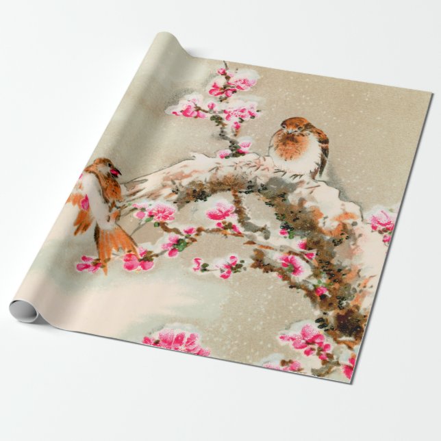 Vintage japanfåglar på gren presentpapper (Utrullad)