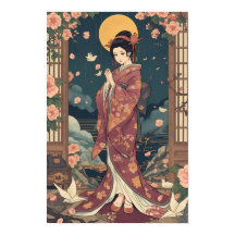 Vintage japansk anime kimono flicka estetisk konst