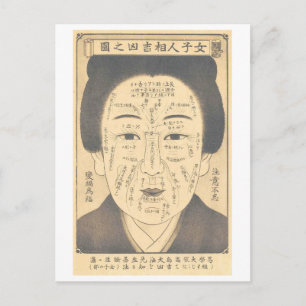 Vintage Japansk Ansiktsläsningsdiagram--Kvinna Vykort