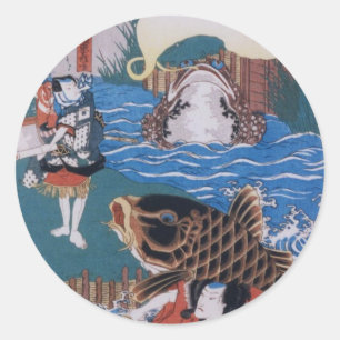 Vintage Japansk Art Runt Klistermärke