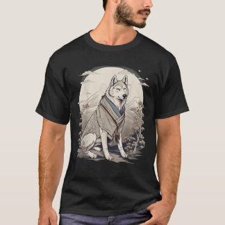 Vintage Japansk Art Samurai Siberian husky Hund T Shirt