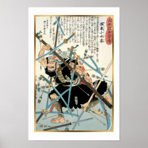 Vintage Japansk Art Warrier Munk Fight Kuniyoshi Poster