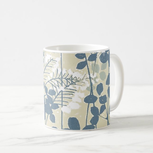 Vintage Japansk Blå Botanisk: Crèmeblad Fern Kaffemugg (Framsida höger)
