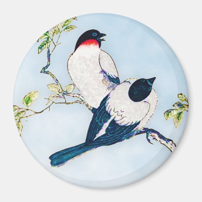 Vintage Japansk Bläck-skiss över finkar Magnet (Framsidan)