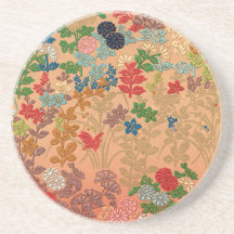 Vintage Japansk Blommig Konst Tryckt Dricksunderlä