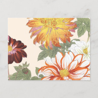 Vintage Japansk Blommigt Art Orange Red Flowers Vykort