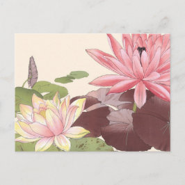 Vintage Japansk Blommigt Art Rosa Lotus Pond Vykort