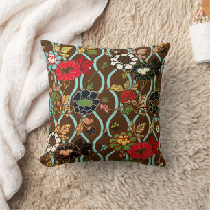 Vintage Japansk Blommigt Design Kudde