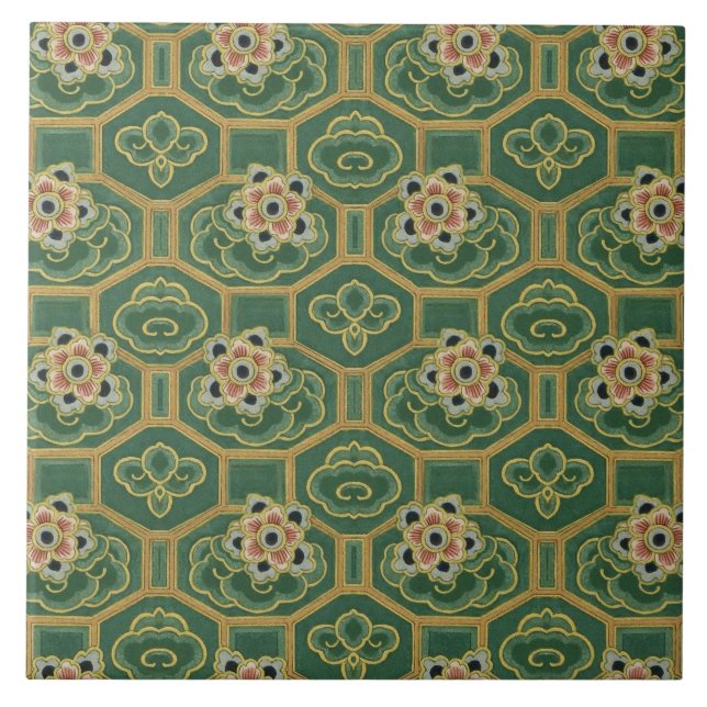 Vintage japansk Blommigt Kakelplatta (Framsidan)