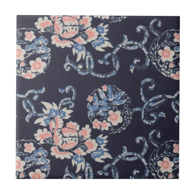 Vintage Japansk Blommigt Tile Kakelplatta (Framsidan)