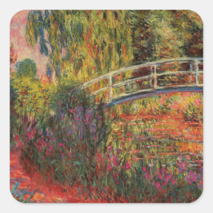 Vintage Japansk Bridge Claude Monet Fyrkantigt Klistermärke