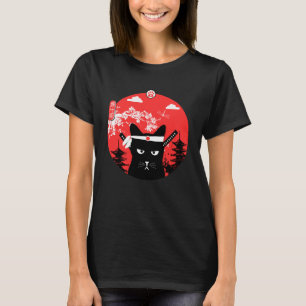Vintage Japansk Cat Design Ninja Art Stil T Shirt