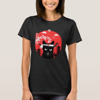 Vintage Japansk Cat Design Ninja Art Stil T Shirt