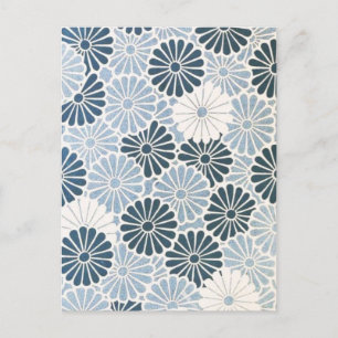 Vintage Japansk Chrysanthemum Blue och White Vykort