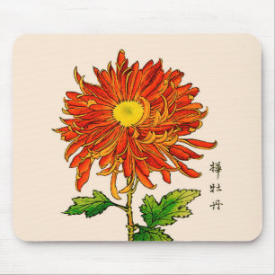Vintage Japansk Chrysanthemum. Orange och Guld Musmatta