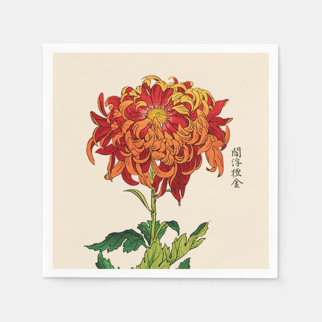 Vintage Japansk Chrysanthemum. Rust och Orange Pappersservett (Framsidan)