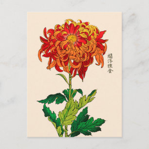 Vintage Japansk Chrysanthemum. Rust och Orange Vykort