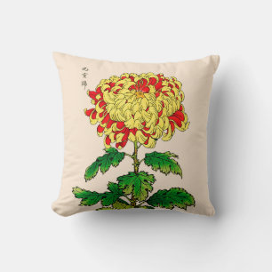 Vintage Japansk Chrysanthemum. senapsgul Kudde