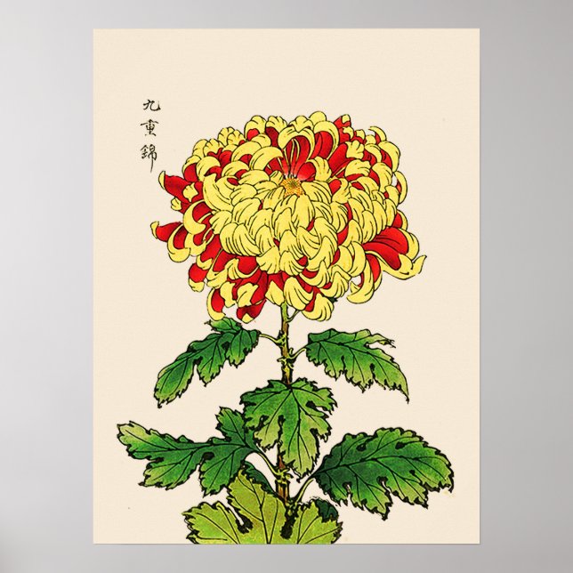 Vintage Japansk Chrysanthemum. senapsgul Poster (Framsidan)