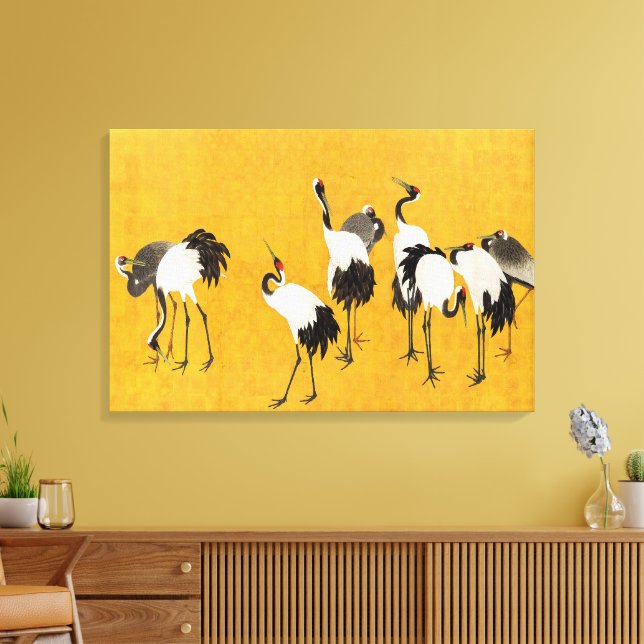 Vintage Japansk Crane Art Canvastryck (Insitu (Vardagsrum))