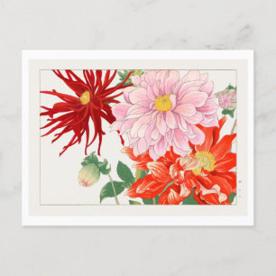 Vintage Japansk Dahlia Woodblock Skriv ut Vykort