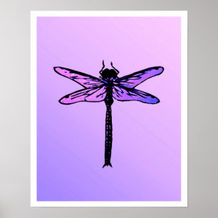 Vintage japansk Dragonfly, ametyst lila Poster