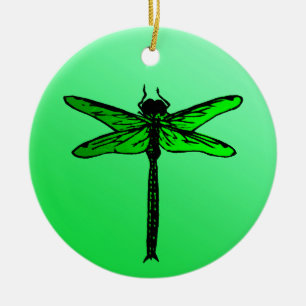 Vintage Japansk Dragonfly, Emerald Grönt Julgransprydnad Keramik