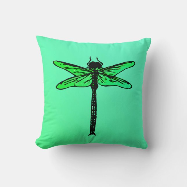 Vintage Japansk Dragonfly, emerald grönt Kudde (Framsida)