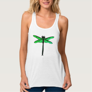 Vintage Japansk Dragonfly, emerald grönt Linne Med Racerback