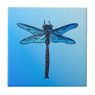 Vintage japansk Dragonfly, safierblått Kakelplatta