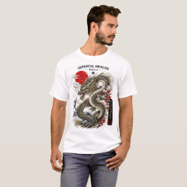 Vintage japansk drak och röd sol-grafik t shirt