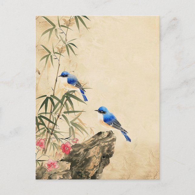 Vintage Japansk Fågel Blomma Vykort (Framsida)
