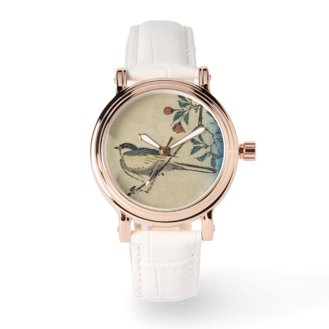Vintage japansk fågel- och blomsterkonst armbandsur (Framsida)