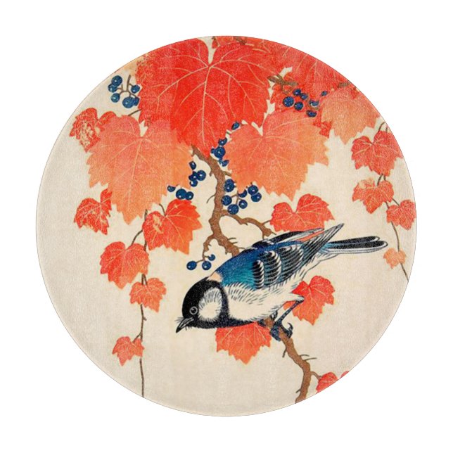 Vintage japansk fågel och höstlig vinstock (Framsidan)